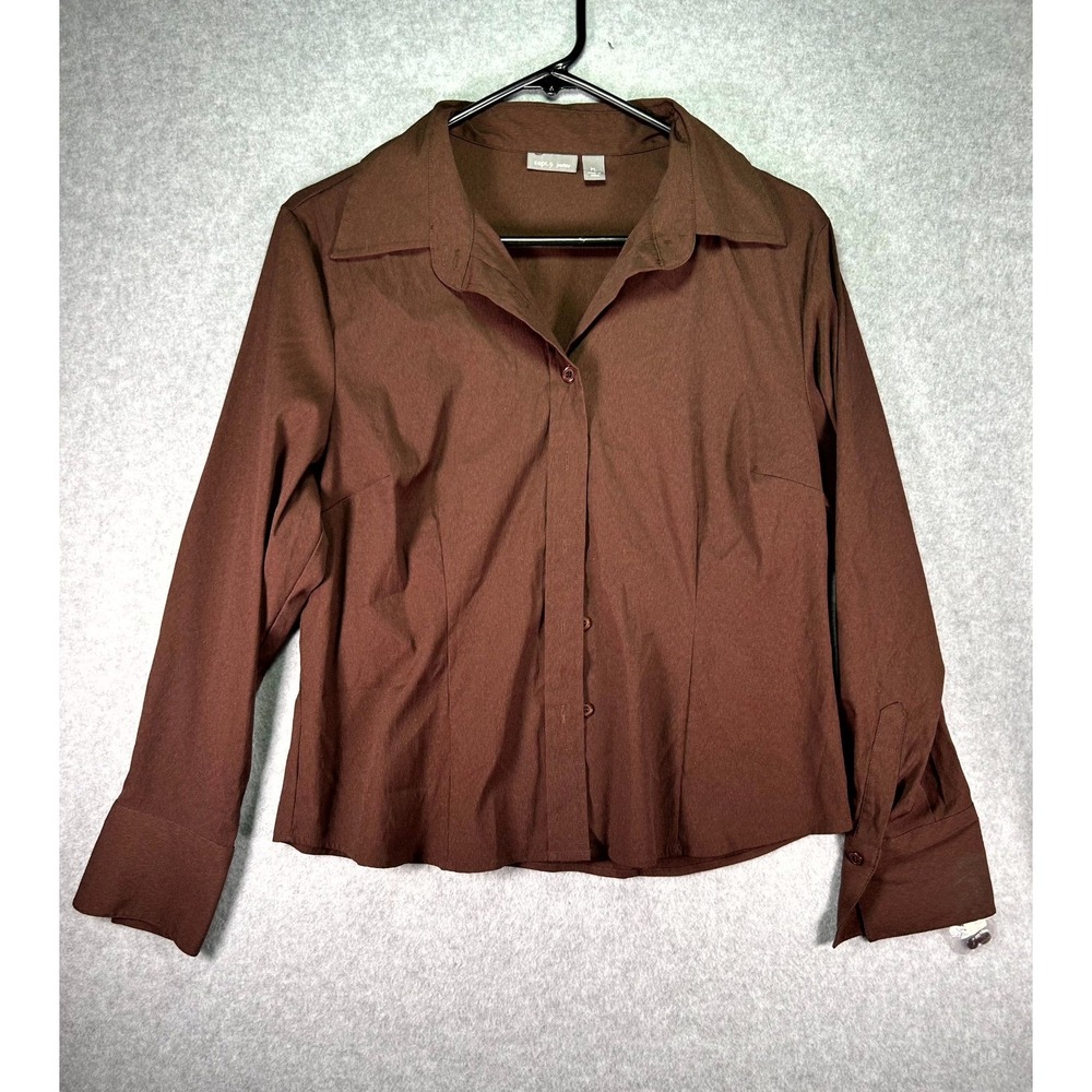 Apt. 9 Shirt Women's Petite Large Brown Casual Long Sleeve Collared Button Front